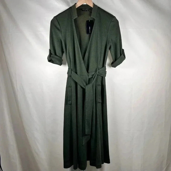 BCBGMAXAZRIA Size XS Wool Nylon Wrap Dress Stretch Green - Picture 2 of 11